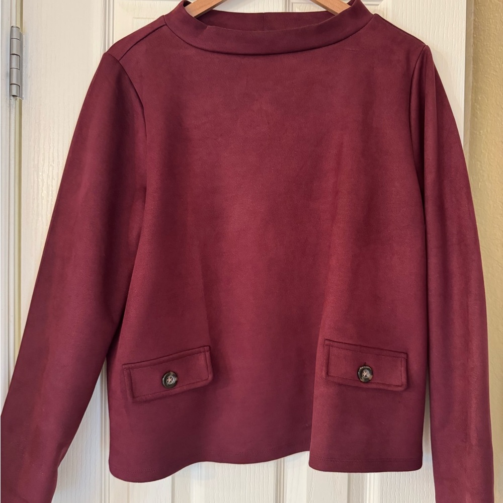 Ann Taylor Burgundy Long Sleeve Mock Neck Top